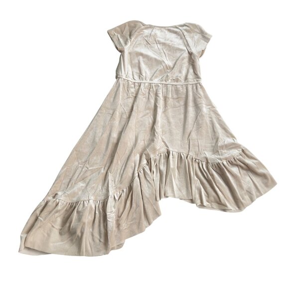 Joyfolie Girls Ivory Velvet High-Low Dress With Cap Sleeves & Ruffle Hem size 5 - Picture 9 of 10